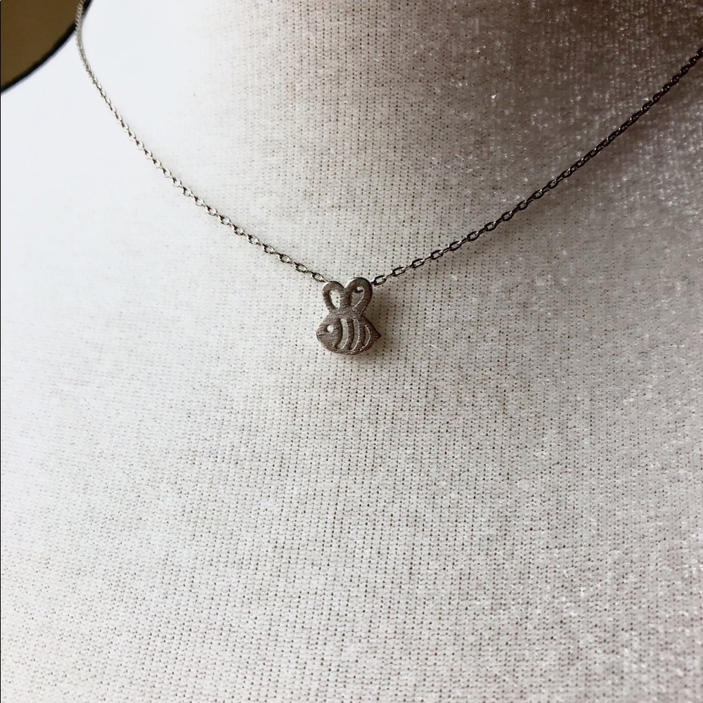 Silver stencil bumble bee necklace